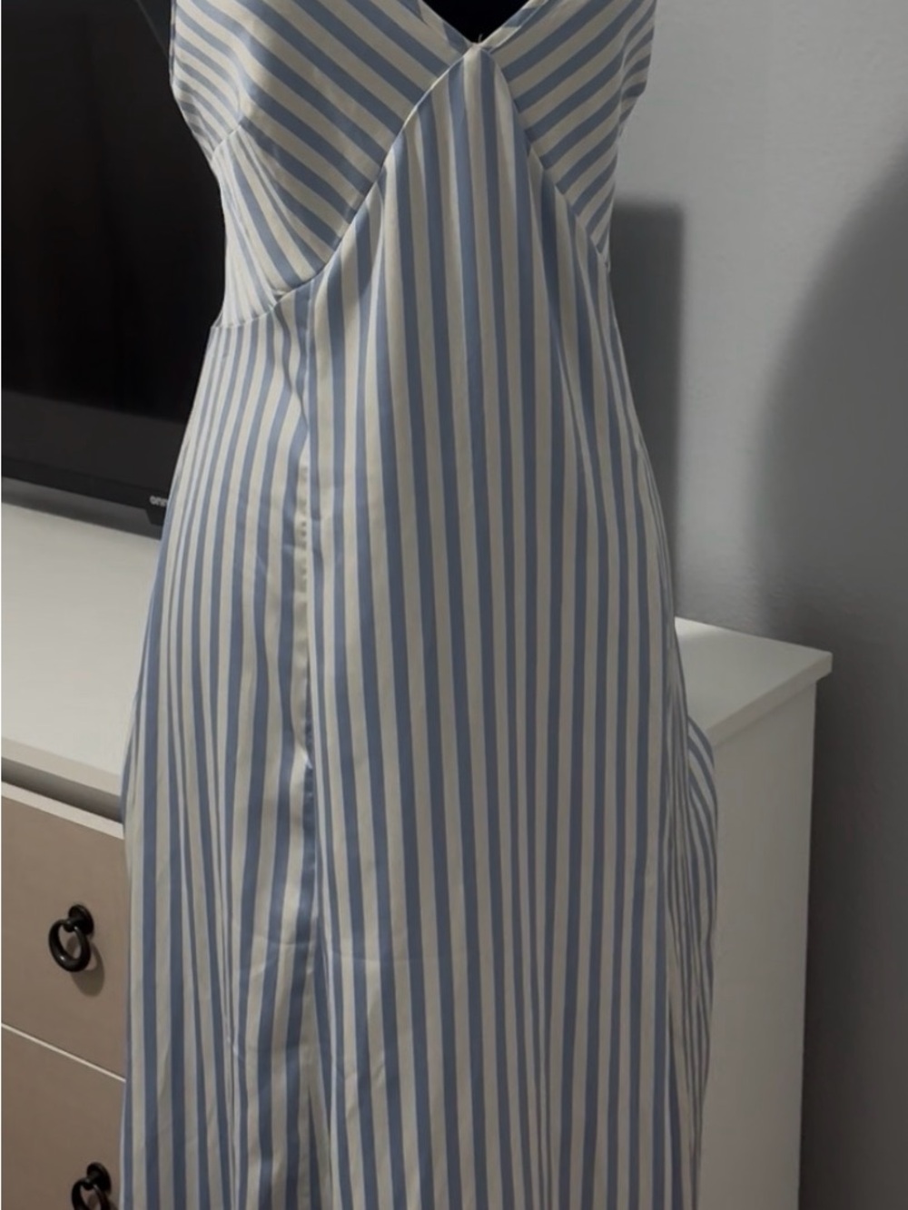 H&M Light Blue and White Striped Slip Dress